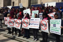 Thousands of students recently gathered outside the state capitol to protest higher education budget cuts. Mallory Falk/WWNO.
