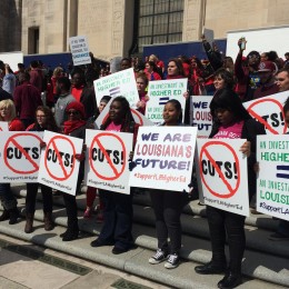 Thousands of students recently gathered outside the state capitol to protest higher education budget cuts. Mallory Falk/WWNO.