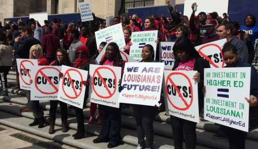 Thousands of students recently gathered outside the state capitol to protest higher education budget cuts. Mallory Falk/WWNO.